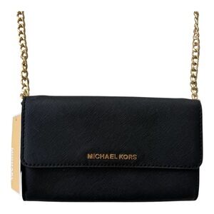 Michael Kors Elegant Black Crossbody Bag with Gold Accents